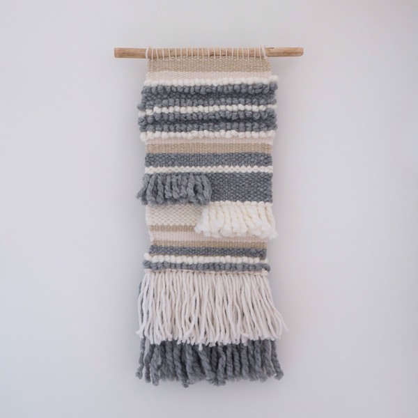Picture of Weaving Wall Hanging - cotton, wool and wood grey tapestry