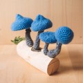 Picture of Crochet Blue Mushrooms on Wooden Base