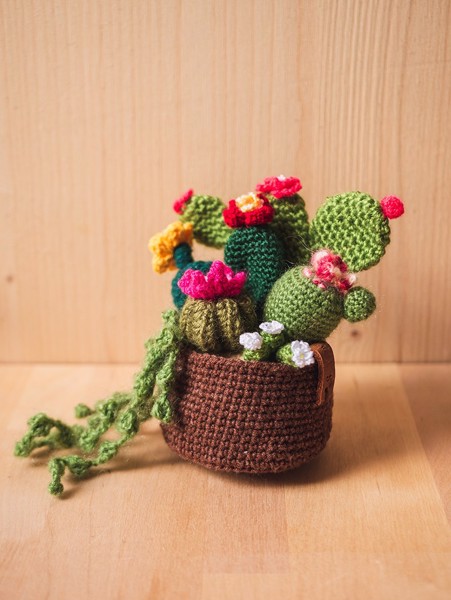 Picture of Brown Crochet Garden with 7 Succulents & Cactuses in a Pot